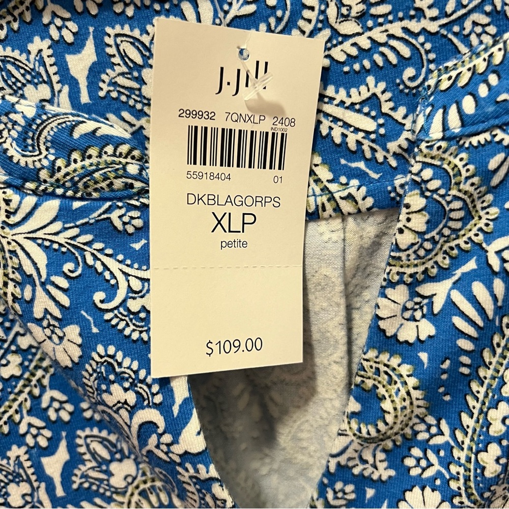 J. Jill Paisley-Printed A-Line Dress blue white short sleeve XLP NWT - Picture 9 of 11